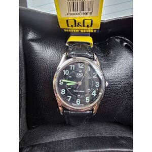 Q&Q Quartz Watch Black Dial‎ Leather Band WR Women New- Open Box